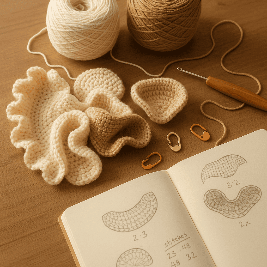 Crochet Differential Feed Shaping: Using Unequal Edge Ratios, Internal Rails, and Stitch Frequency to Build Ruffles, Cupping, and Saddle Forms