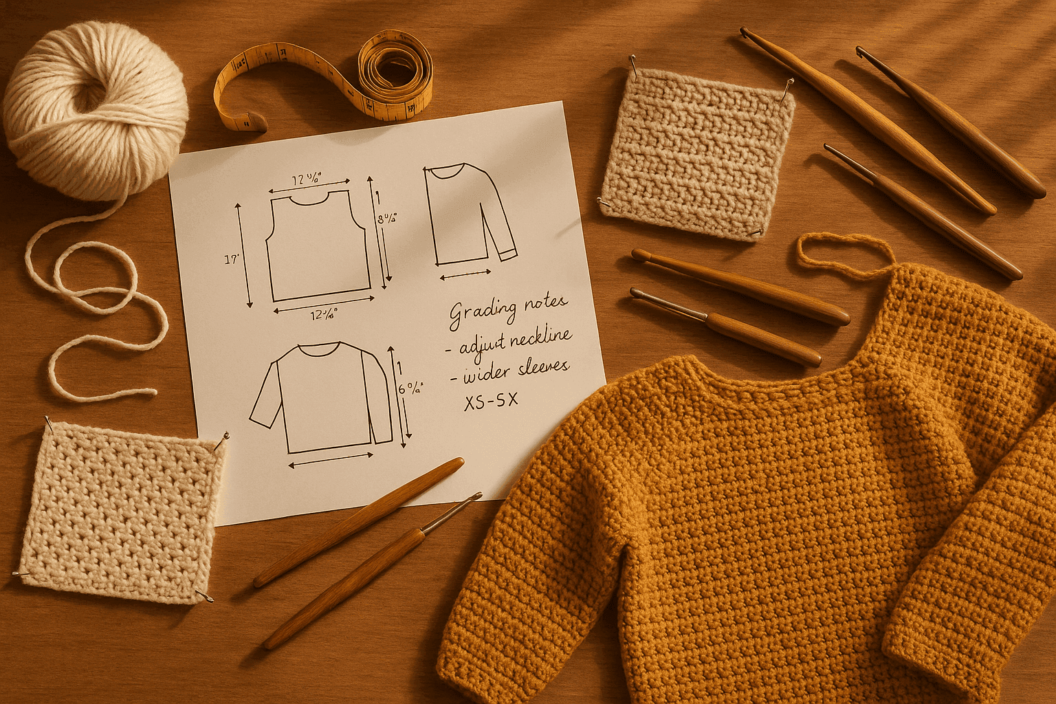 Crochet Ease Grading Across Sizes: How to Scale Negative Ease, Armhole Depth, and Sleeve Caps Without Distorting Fabric Behavior