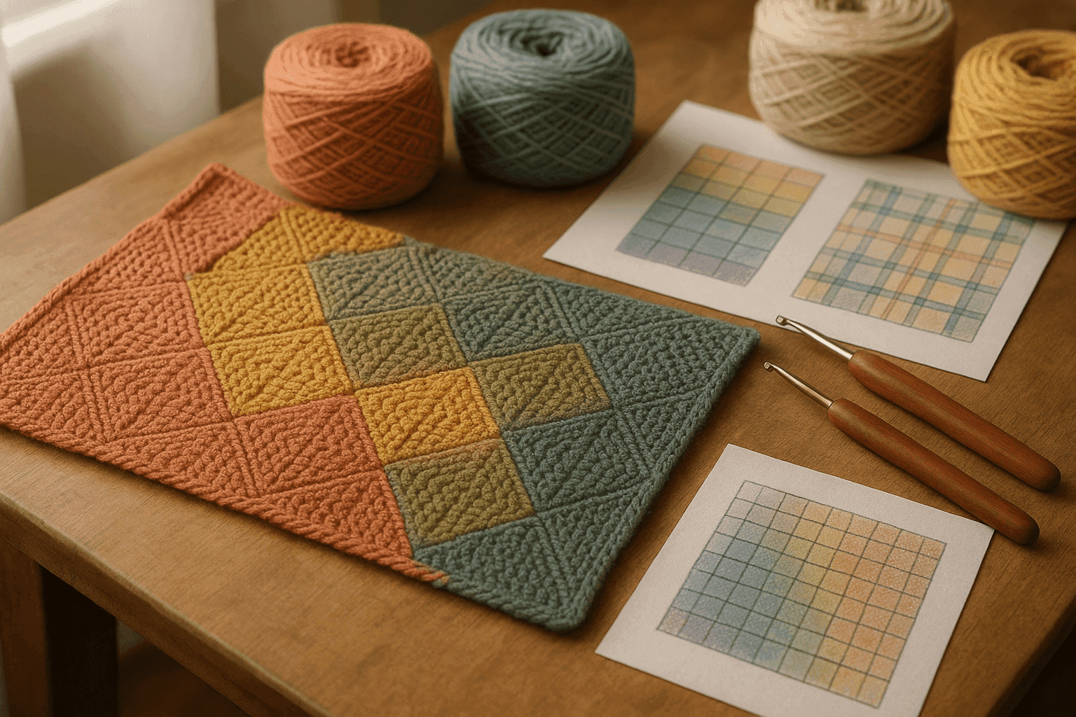 Crochet Entrelac as Engineered Fabric: Bias Control, Modular Geometry, and Color Planning Beyond the Basketweave Look