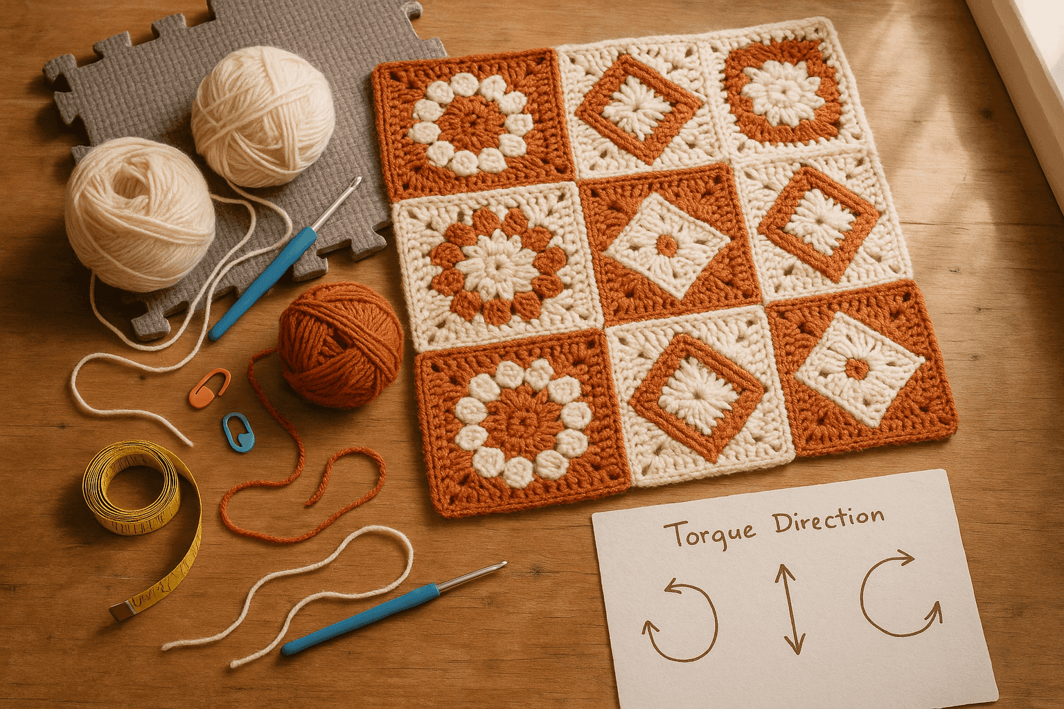 Crochet Torque Mapping in Joined Motifs: How Block Direction, Join Sequence, and Border Tension Create—or Correct—Blanket Ripple and Skew